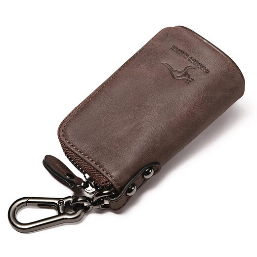 酷奇袋鼠轻奢品牌钥匙包男多功能腰挂锁匙包时尚百搭大容量拉链汽车钥匙包 黑色