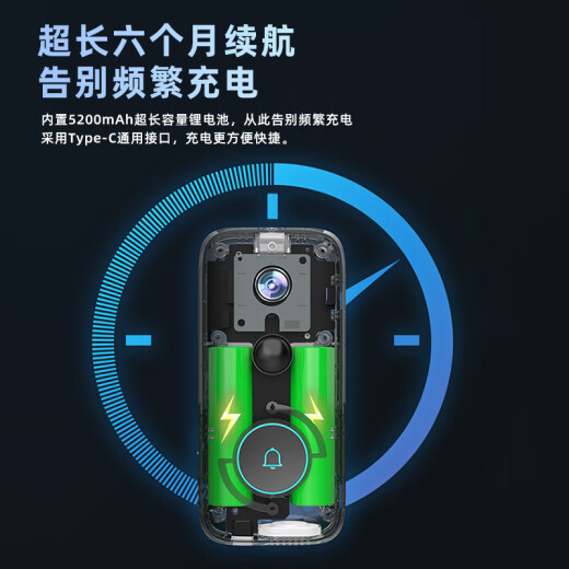 
Lenovo 3 million video doorbell monitoring entrance camera home electronic anti-theft smart cat-eye mobile phone wireless remote video call ultra-long battery life