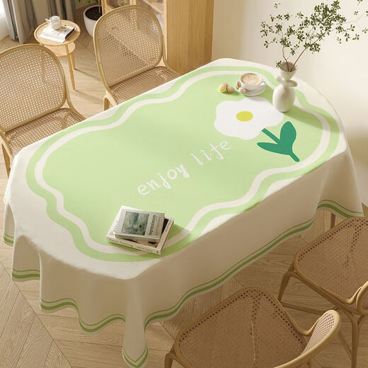 Xinlin universal oval tablecloth no-wash waterproof and oil-proof small fresh internet celebrity tablecloth ins style oval tablecloth yarn cloth - pleasant spring breeze 90*140cm