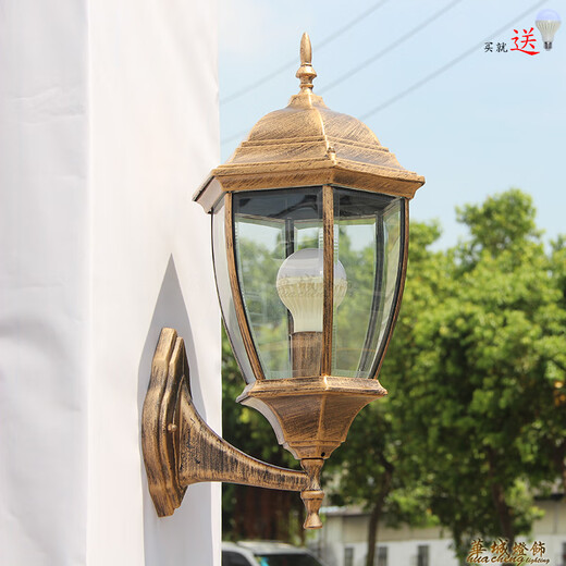 Yilin outdoor wall lamp waterproof garden lamp European style outdoor villa exterior wall lamp balcony aisle corridor American retro wall lamp small black frosted glass