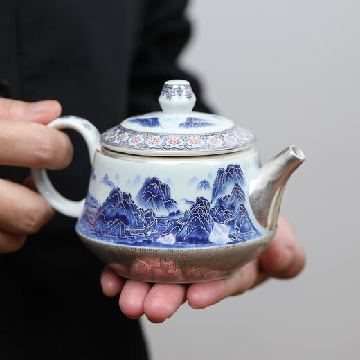 MULTIPOTENT Kung Fu tea set teapot single pot gilt silver Qianlijiangshan teapot Master Zheng Wenqiang's works can be collected