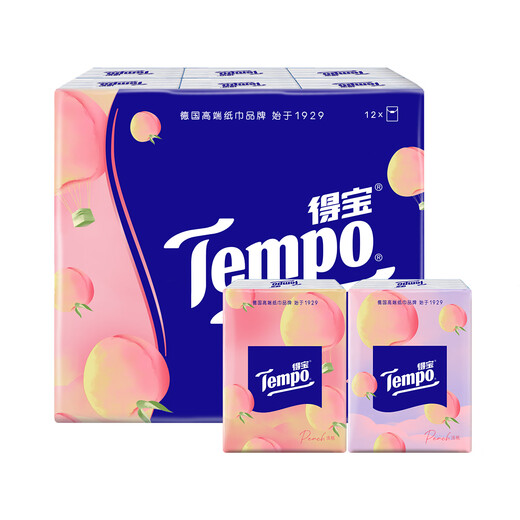 TEMPO Yibo same style handkerchief paper, sweet peach flavor 7 sheets * 12 packs, printed style, 4 layers of wet and non-breakable tissue paper packets