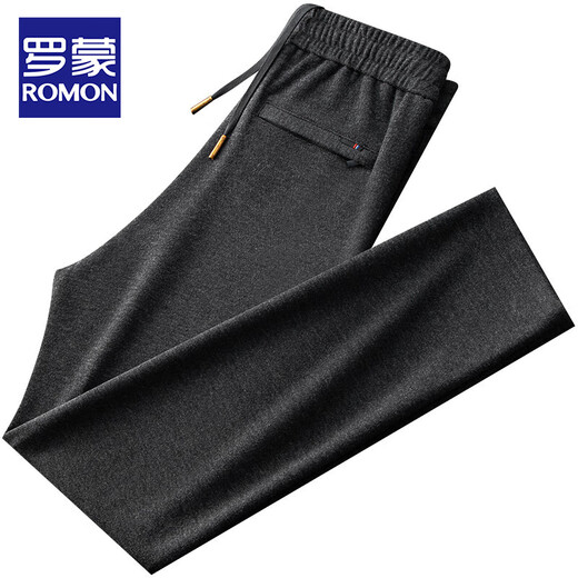 ROMON high-end wool-containing casual pants for men in autumn and winter, loose straight heavyweight sports woolen pants for middle-aged and elderly dads, high-grade gray XL