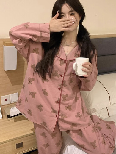 嘉绸韩版ins可爱小熊睡衣女春秋长袖日系卡通甜美少女学生家居服 9227爱心27 Y M 75-100斤