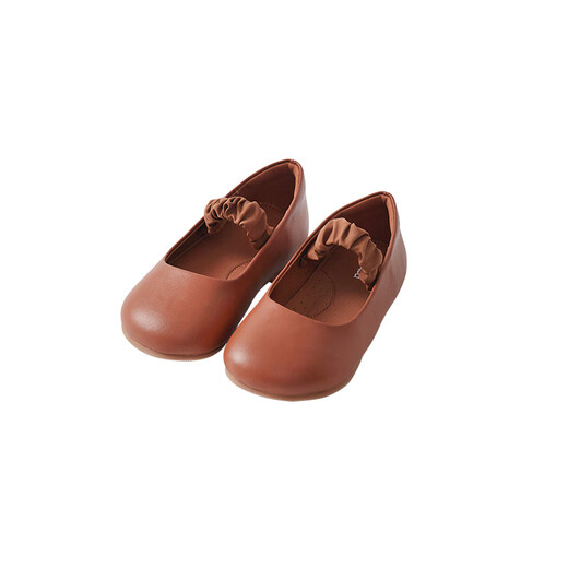 Papa crawl autumn new children's small leather shoes girls glossy round toe waterproof non-slip soft bottom breathable brown size 26