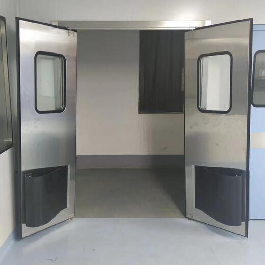 奇立彩304不锈钢防撞自由门钢制防尘门PE防撞板食品工厂车间洁净双开门 非标不锈钢