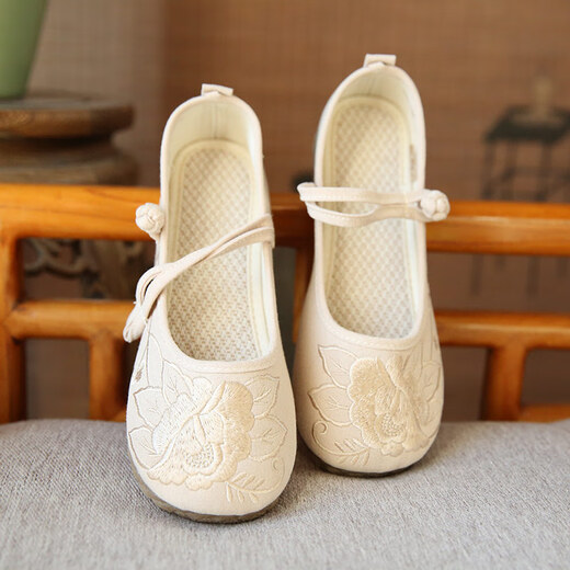 Juans Seidenfrührung und Herbst Dick-Soled Flat Heel Non-Slip-Frauen-Singles Schuhe Retro einfache und elegante nationale Stilstile bestickte Schuhe bequeme Runde-Toe-Alt-Peking-Stoffschuhe aggressiv