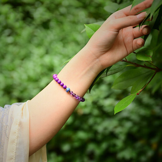 BOSFRU Natural Amethyst Purple Mica Bracelet Women's Single Double Circle National Style Forbidden City Gift for Sisters and Best Friends Siyu Style Amethyst Aquamarine Single Circle