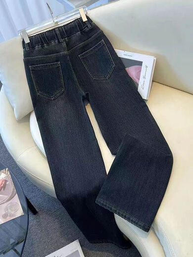 Xuan Mulins New Damen Long Ärger lose modische Hemd mit mittlerer Länge elastischer Taillenjeans für den Frühling der Frauen, Herbst und Winter 2024 Neue Hochtaille 1278 Blue S 80-95