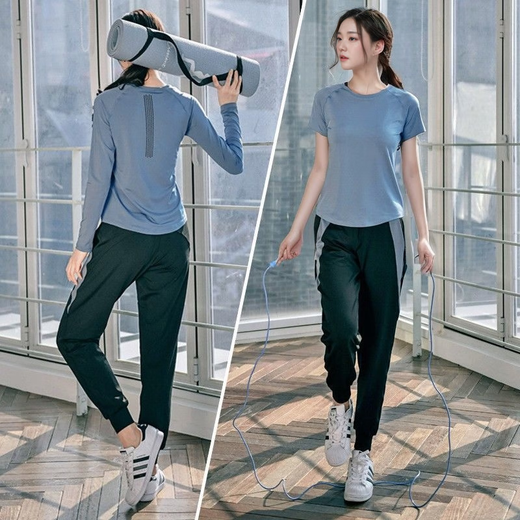 Baichao Yoga Wear Women's Summer Slim Loose Sports Fitness Quick-Drying Stretch Breathable Pilates Training Top Set Dark Purple Three-piece Set Short Sleeves + Long Sleeves + Pants XL118-130Jin Jin equals 0.5 kg