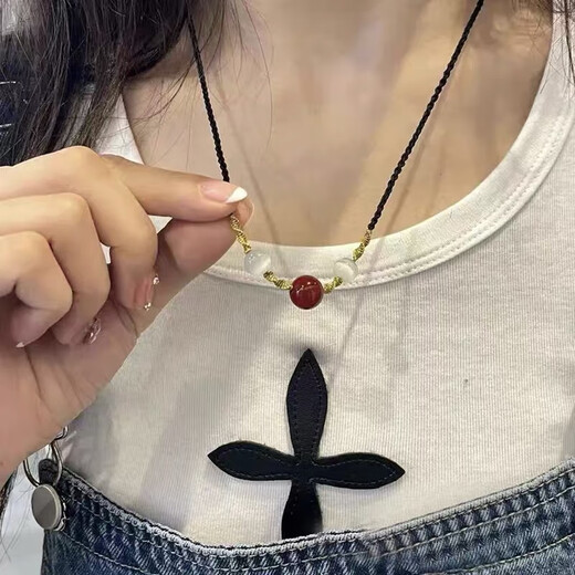 小红书周大生同款转运珠项链红玛瑙编织绳好运平安情侣手绳送礼物 M1421【金线红玛瑙项链】