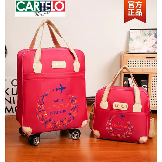 CARTELO crocodile suitcase small lightweight trolley bag large capacity short-distance travel trolley bag women's Korean travel bag blue universal wheel mother-in-law bag cannot be carried on the back 4 wheels
