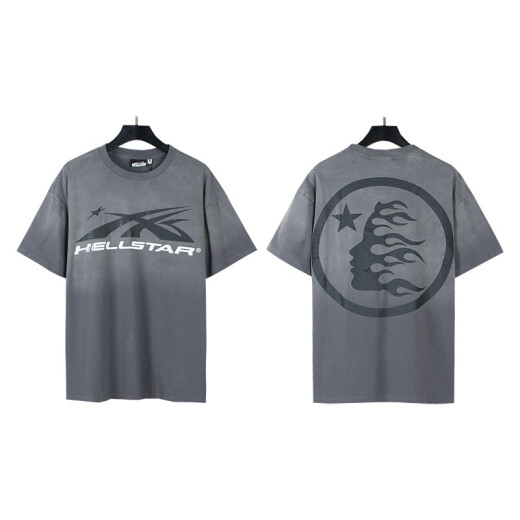 
WALKING BEAUTY Cross-border Wholesale Beauty Trend Hell Hell Star T-Shirt Print Pure Cotton Men and Women Summer Loose Short Sleeve T-Shirt 3895 Washing Black S