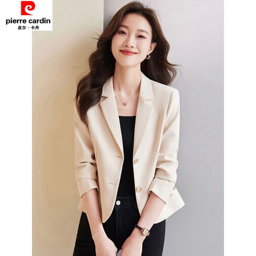 Pierre Cardin Small Brown Suit Jacket Women's 2026 Autumn New Sexy Street Temperament Short Small Suit Black M Recommended 95-105 Jin Jin equals 0.5 kg