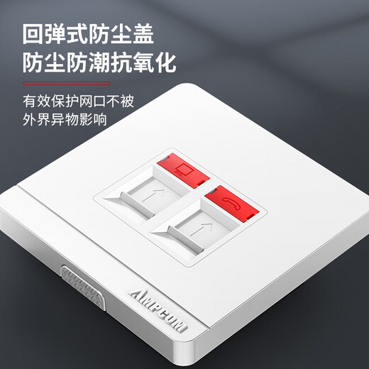 安普康（AMPCOM）网络插座面板 双口全面屏超六七八CAT678类网线信息模块 86型RJ45电脑RJ11电话二位网口AM8602RD