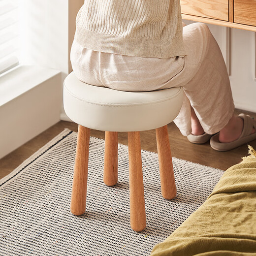 Original element solid wood dressing stool modern minimalist bedroom girls dressing stool dressing table stool bright moon white L7139