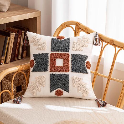 B&B ins style tufted pillowcase Nordic geometric living room sofa cushion waist pillow rainbow tassel bedroom pillow three-color ball 45*45CM single pillowcase