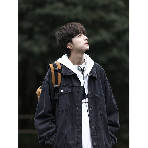 Baiqueting Denim Jacke Herren 2025 Spring Neue Denim Jacke Herren American High Street Trendy Brand Lose Arbeit Retro Jacke XH-683 Gelb Schlamm M.