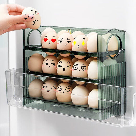 Rihe Shengtang flip-up egg storage box for refrigerator side door egg box drawer-type egg rack holder egg grid storage and organization ice transparent color 1 pack can hold 30 eggs