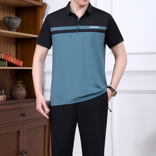 Jetlps dad summer ice silk short sleeve suit new middle-aged and elderly sports suit men's summer quick-drying casual clothes thin 846 dark green XXL [recommended 140-160Jin [Jin equals 0.5 kg]]