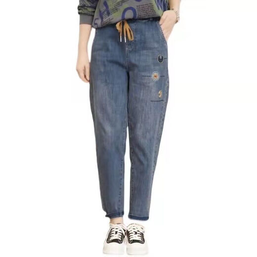 Xueche 2025 Elastic Guangzhou xintang Jeans Джинсы женский случайные брюки с гаремами высокая талия осенняя эластичная талия девятиточечная брюки 9905 Модель [вышитый цветок] Эластичная эластичная талия M Рекомендуется 100-115Jin [Jin Equals 0,5 кг]
