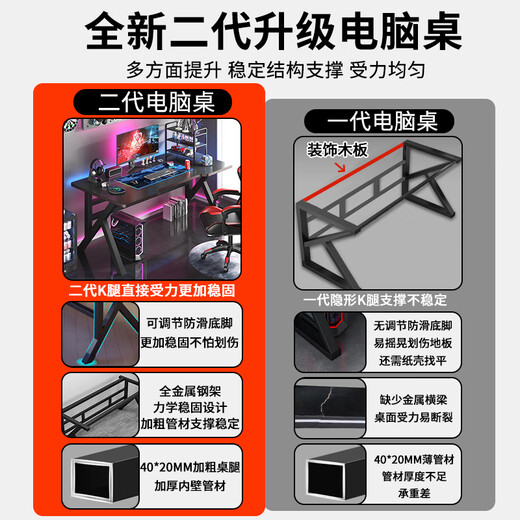 Orenford computer desk desktop home e-sports game table office desk simple study desk carbon fiber texture single table-120*60 upgraded e-sports table