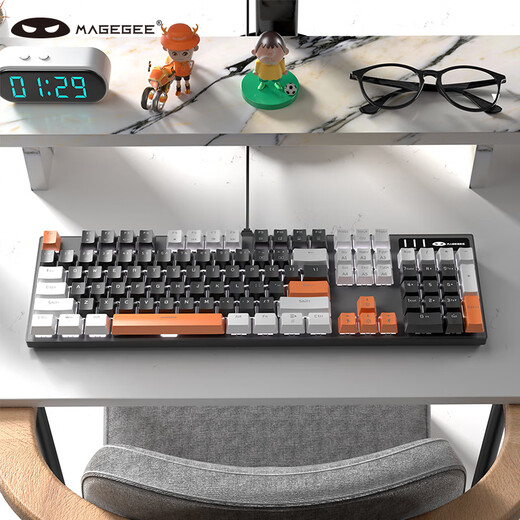 MageGee Mechanical Storm Customized Mechanical Keyboard 104-key E-sports Game Keyboard Wired Backlit Office Peripheral Desktop Laptop White and Black Mixed Tea Roll