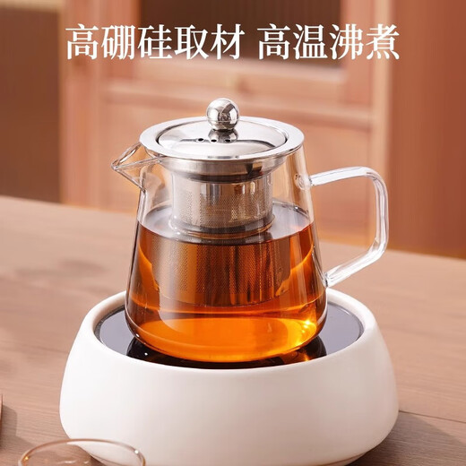 Teapot New style glass teapot thickened high temperature resistant teapot household tea water separation single pot tea set glass straight pot 450ml heat resistant upgrade