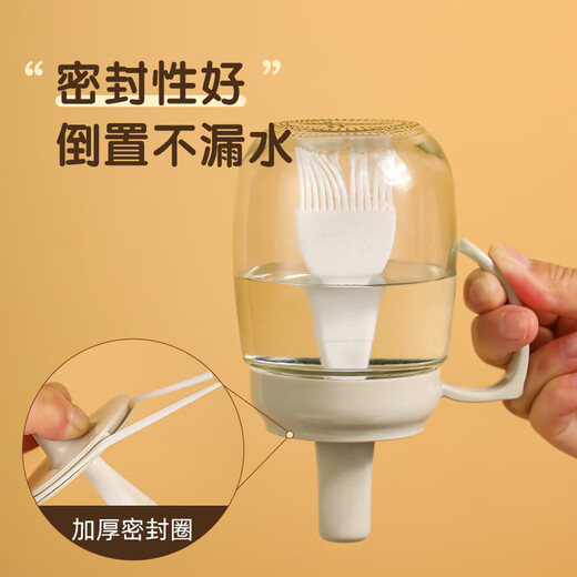 Beige oil brush and oil bottle integrated kitchen high temperature resistant silicone oil brush kettle electric cake pan barbecue baking special oil brush with handle oil brush bottle 1 pack 330ml