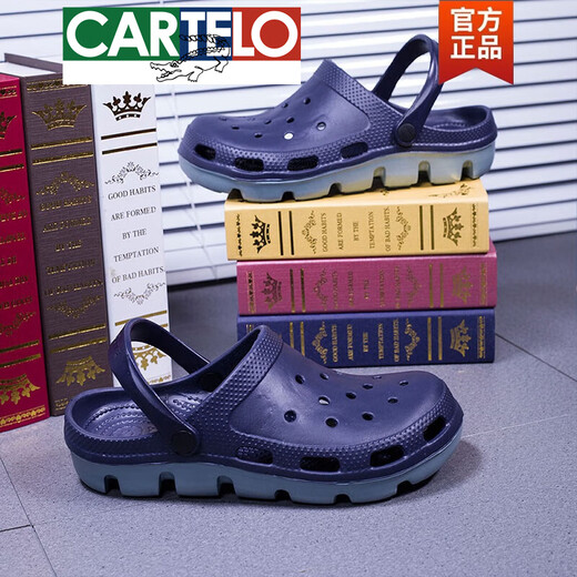 
CARTELO high-end extra-large size hole shoes men's summer bag-toe slippers casual non-slip plus-sized beach sandals trendy new product 9856 blue 46