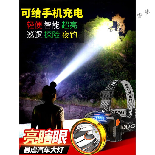 狮奥利兴钓鱼头灯超长续航60个小时夜强光充电超亮头戴式户外手电筒矿灯轻 无感应9900W 100小时 USB直充 单