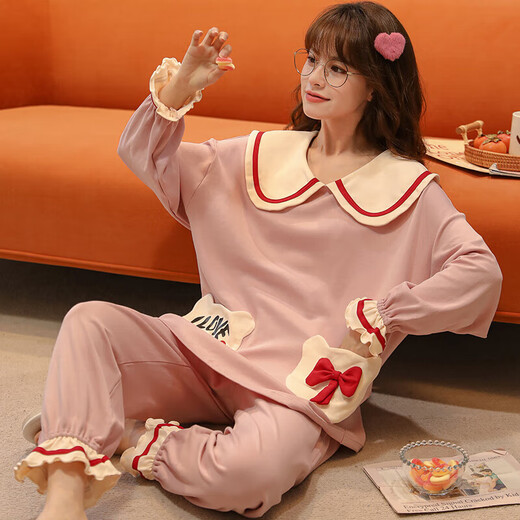 Mujia Pyjamas de style non marqué pour les femmes en automne et en hiver coton pur mignon mignon à manches à manches à manches à manches longues coréennes corse caricature de printemps d'été.