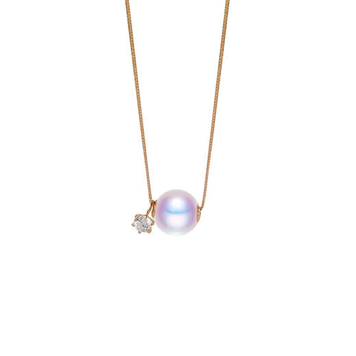 Red Shadow Gold and Diamond Lutong 18K Gold Natural Seawater Pearl Necklace Pendant Single Heavenly Girl 18k Necklace + Moissanite*