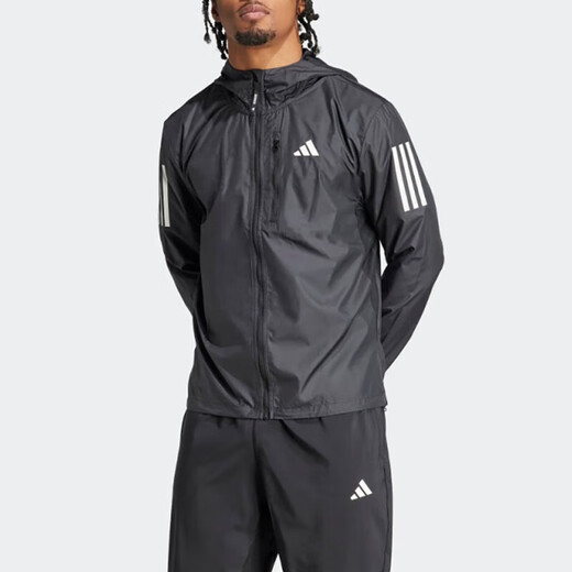 阿迪达斯（adidas）官方外套男装25春新款户外健身训练运动服三条纹防风连帽休闲夹克 IN1483 XL
