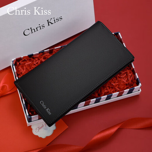 
CHRIS KISS wallet men's genuine leather long multi-card card bag head layer cowhide change wallet gift box birthday gift 8602006-3 [counter gift box]