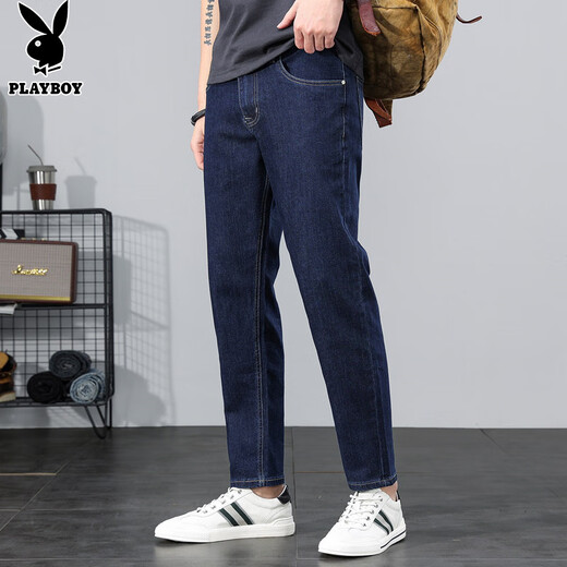 Playboy (Playboy) Jeans Herren 2025 Frühling und Herbst Neue trendige, gerade losen Hosen Herren-Casual Elastic Koreanische Version von Neun-Punkte-Hosen Blau und grau X-6115HHH9901 36