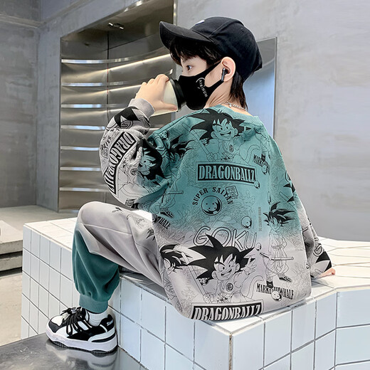 三叶豆（SANYEDOU）男童套装春秋款儿童运动服中大童衣服男孩悟空卡通卫衣秋季两件套 TZ6167款绿色 170cm