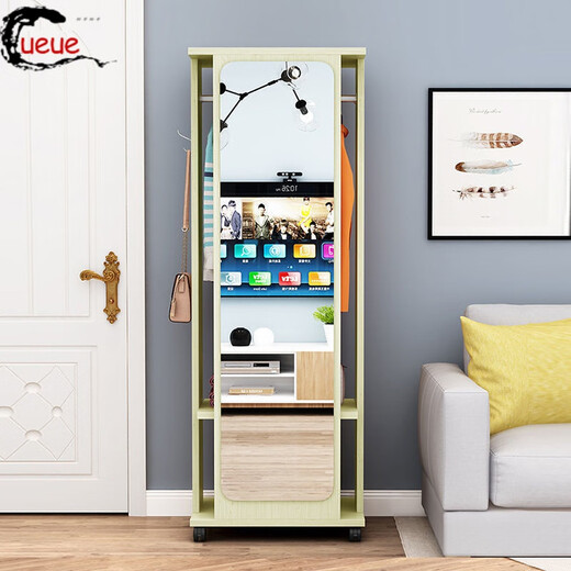 Mirador de aderezo de Ueue Ropa colgante Hanger Integrado de cuerpo completo Gabinete de almacenamiento del espejo del espejo del espejo del hogar del dormitorio del dormitorio móvil Espejo de un blanco cálido