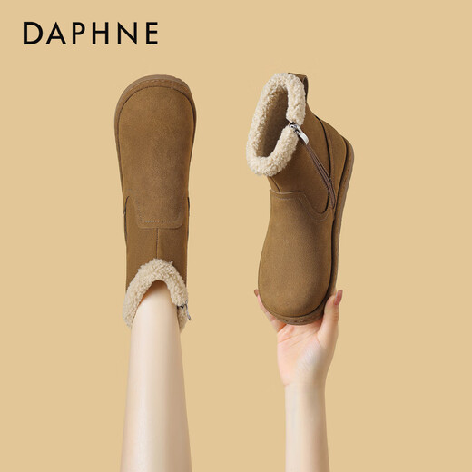 达芙妮（DAPHNE）雪地靴女冬季2024新款面包鞋厚底百搭靴子女加绒加厚棉鞋 驼色 跟高2.5cm 35 标准尺码