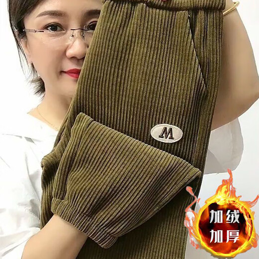 智兜兜灯草绒女裤灯心绒裤女加绒不加绒灯捡漏加绒加厚灯芯绒裤子女秋 9196-芥末绿色(款) 加绒 M