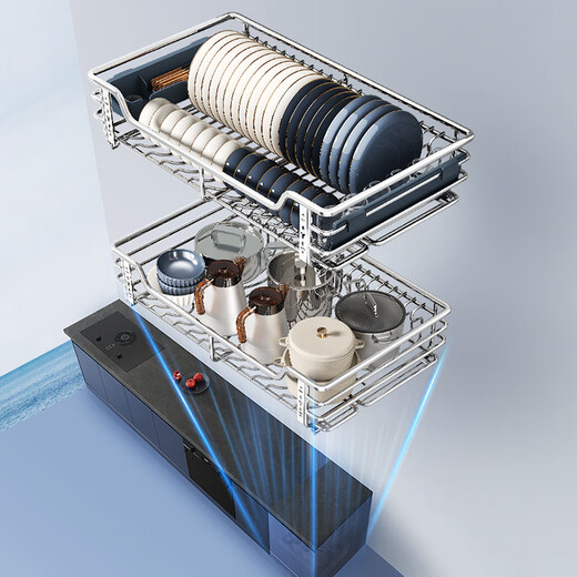 Baihan Kitchen Pull Casker Cajón de cajas de tazón Bank Sazimentamiento Cesta de doble capa Cesta 304 Pot de acero inoxidable y estante de plato Doble capa de acero redondo sólido 850 Gabinete [800-830 mm]