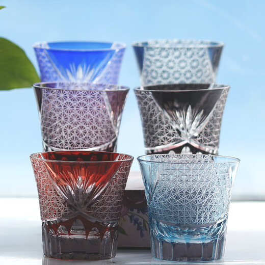 Chizhi Edo Kiriko Bohemian whiskey cup handmade high-quality beer glass wine glass gift box cup glass purple chrysanthemum 220ml 1 piece