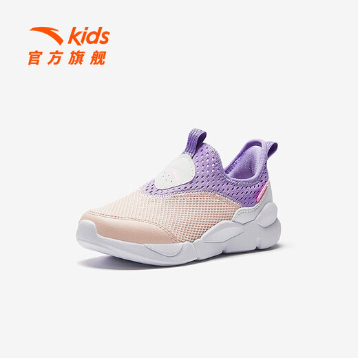 安踏儿童运动鞋女小童鞋2025秋季新品网面透气一脚蹬软底跑鞋 凡粉/浅鸢紫/安踏白-1 28