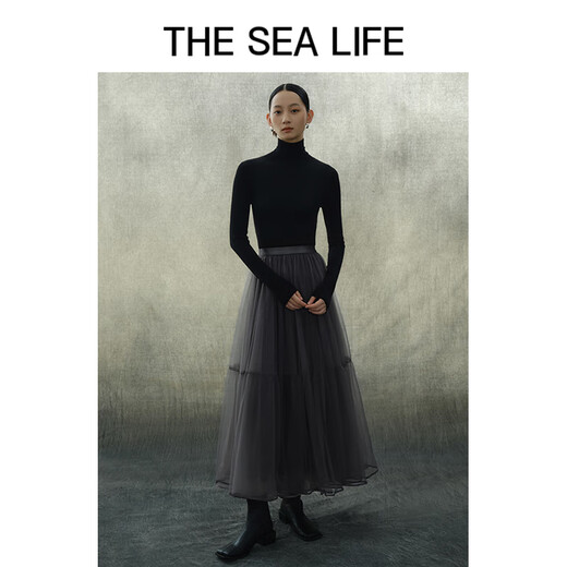 
THE SEA LIFE skirt for winter new fashionable slightly elastic waist mid-length puff mesh skirt 13117 Cloisonné Gray L