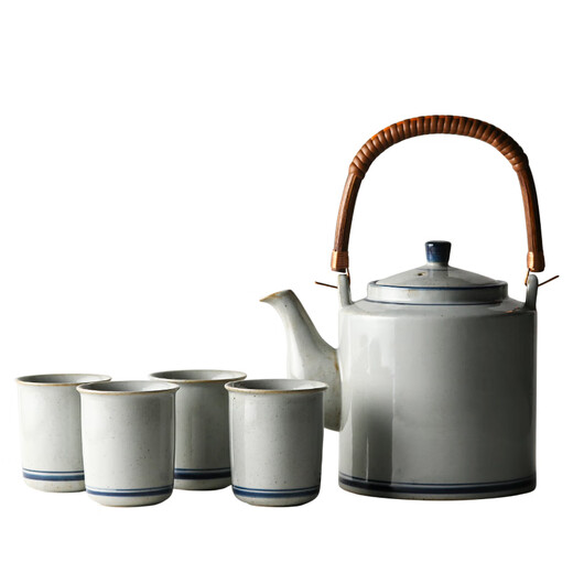 Jiutu household ceramic cold kettle large capacity old-fashioned retro teapot blue and white underglaze color cold kettle teacup blue and white water cup