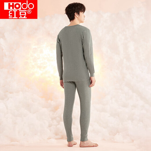 Red Bean Underwear Men's Pure Cotton Thin Warm Printed Round Neck Clothes Bottoming Autumn Clothes Autumn Pants Set Hemp Gray 175