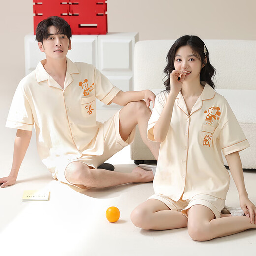Fuxinkang-Paar Pyjamas Frühlings- und Sommer Pure Cotton Shorts Shorts Cartoon lässige losen Männern und Frauenheimkleidung können außerhalb von Anzug MZZ-6210 m-Frauen [Höhe 150-160-Gewicht 80-100] getragen werden.
