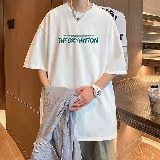 
7 high-quality T-shirts for short-sleeved boys' summer new pure cotton heavy five-point sleeve trendy brand trendy letter loose half-sleeved top YSXS-CM1504 black S