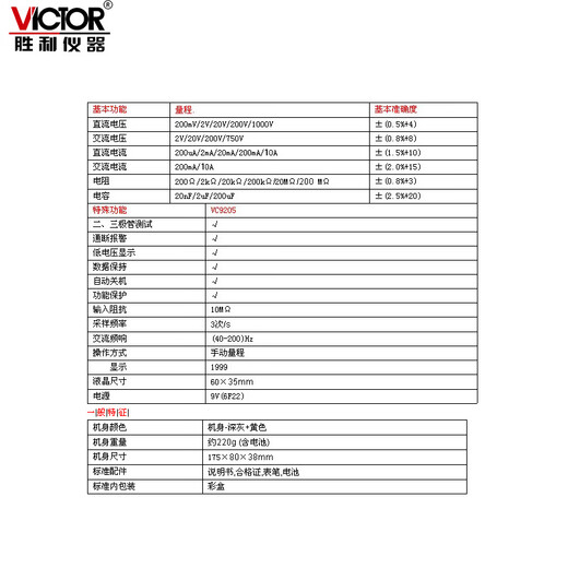 Victor Digital Multimeter/9208 großer Bildschirmetermesser Vollschutzschaltung Mehrfach