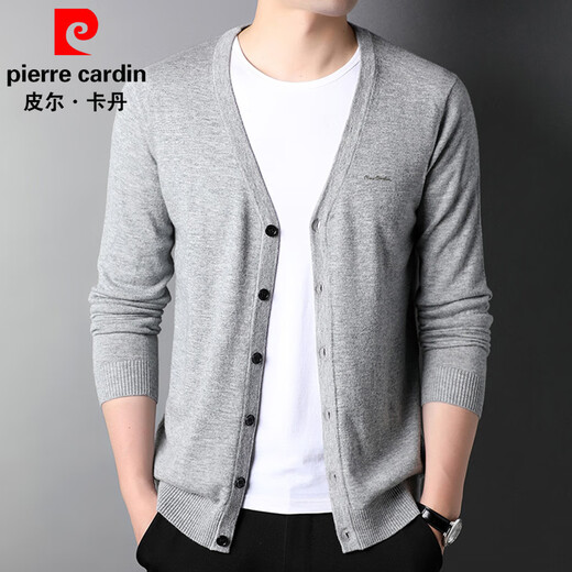 Pierre Cardin sweater men's cardigan autumn and winter wool outer top men's 100% pure wool sweater for young and middle-aged people v-neck sweater jacket